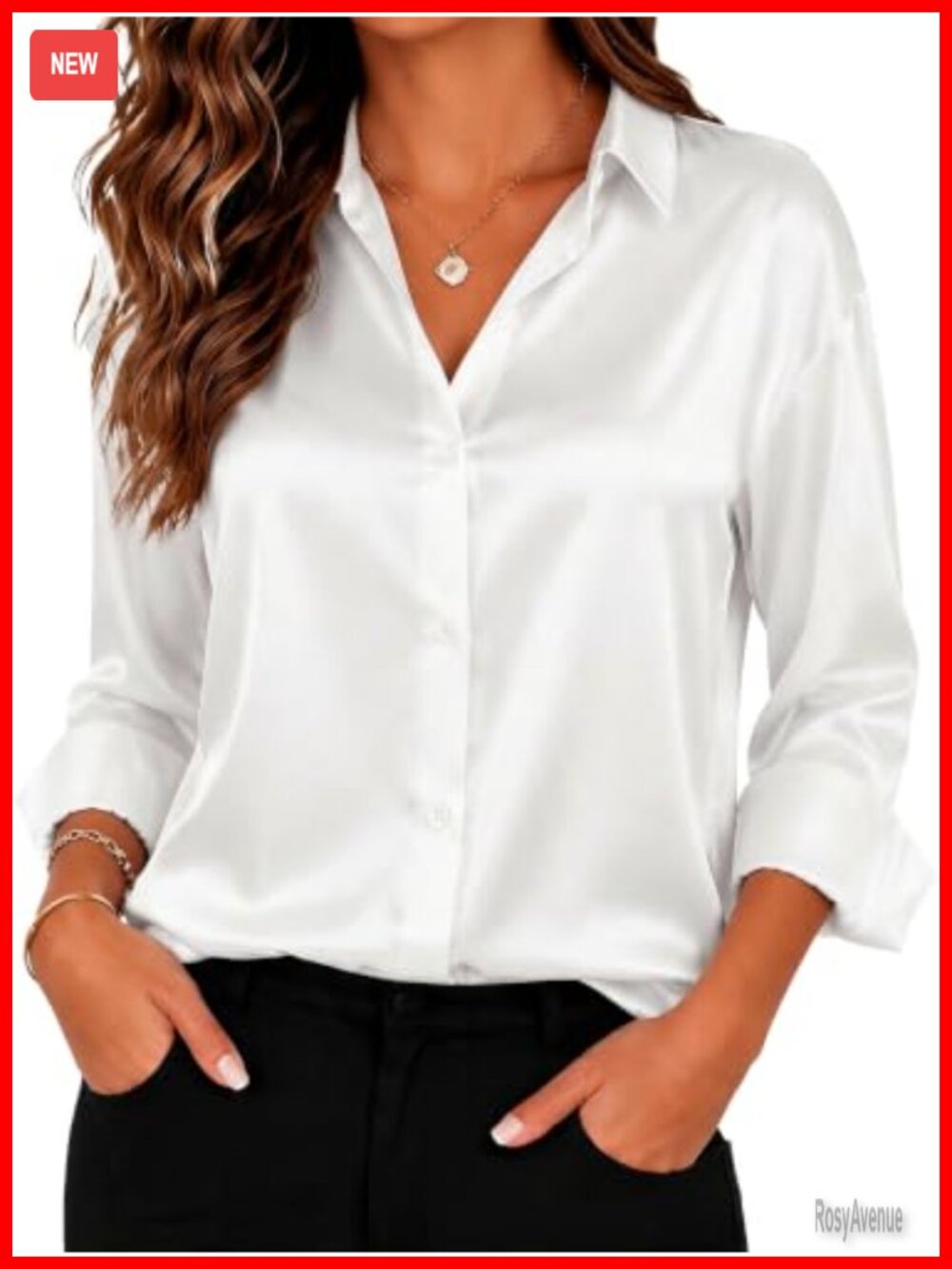 Satin Silk Button Down Shirt Long Sleeve V Neck Loose Blouse Work Tunic
